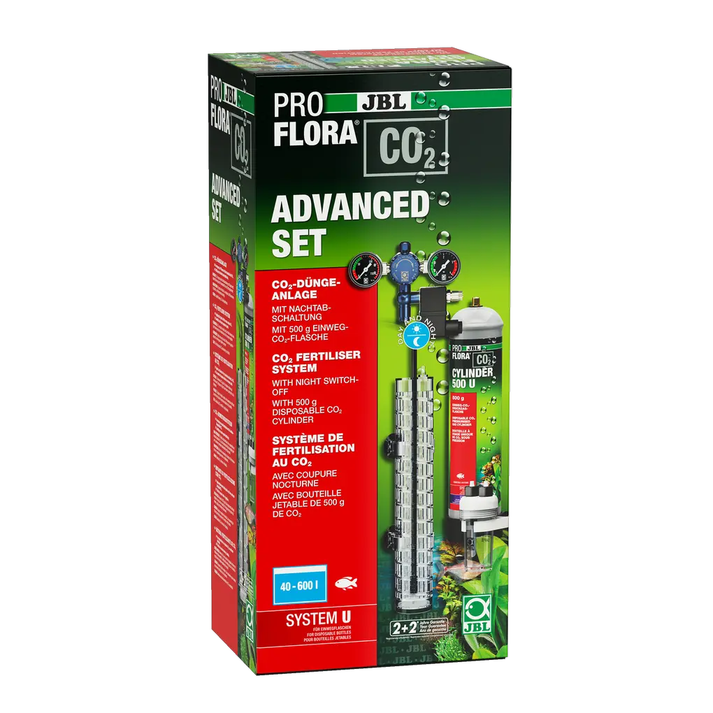 Ready-to-connect CO2 fertiliser system with solenoid valve for night-time shut-off for optimal supply to all aquarium plants in freshwater aquariums from 40 to 600 litres, thus preventing algae growth.