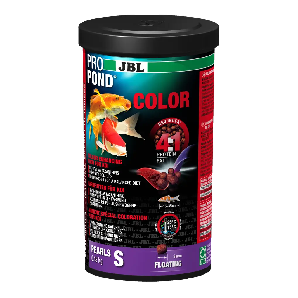 Complete food with the correct protein-fat ratio of 4:1 according to the NEO Index, which takes into account water temperature, function, animal size and age.