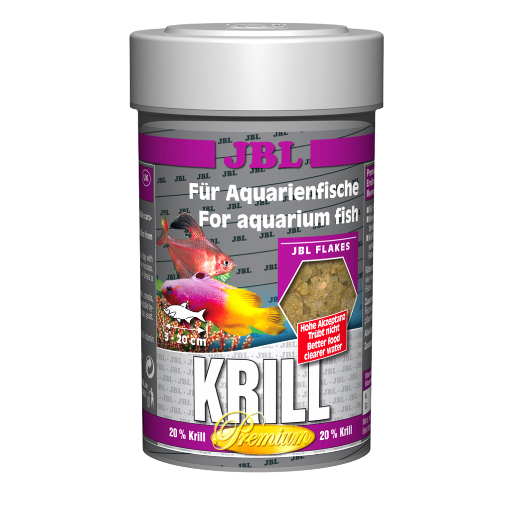 Complete nutrition and optimal growth for tropical freshwater and saltwater fish: Krill flakes rich in protein, unsaturated fatty acids and carotenoids.