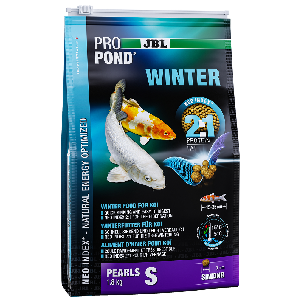 Complete feed with the correct protein-fat ratio of 2:1 according to the NEO Index, which takes into account water temperature, function, animal size and age.