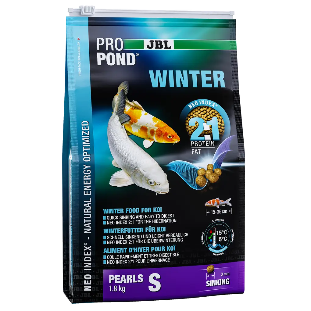 Complete feed with the correct protein-fat ratio of 2:1 according to the NEO Index, which takes into account water temperature, function, animal size and age.