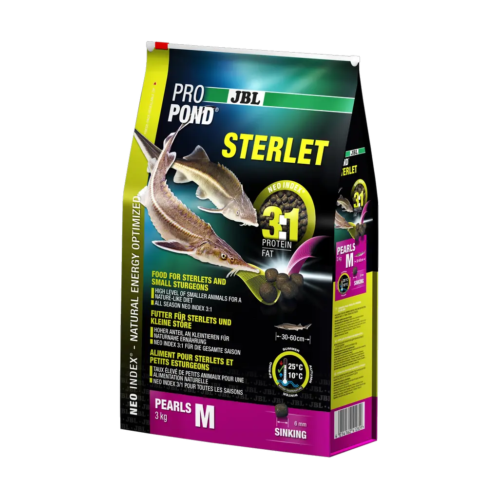 Complete feed with the correct protein-fat ratio of 3:1 according to the NEO Index, which takes into account water temperature, function, animal size and age.