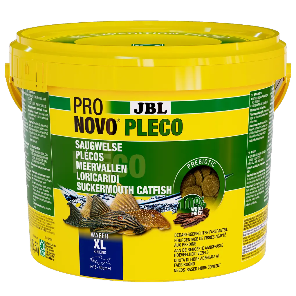 Large food wafers for all sucking catfish that feed on plants and algae, such as many Hypostomus species. The wood content covers the needs of catfish species that need to rasp wood.