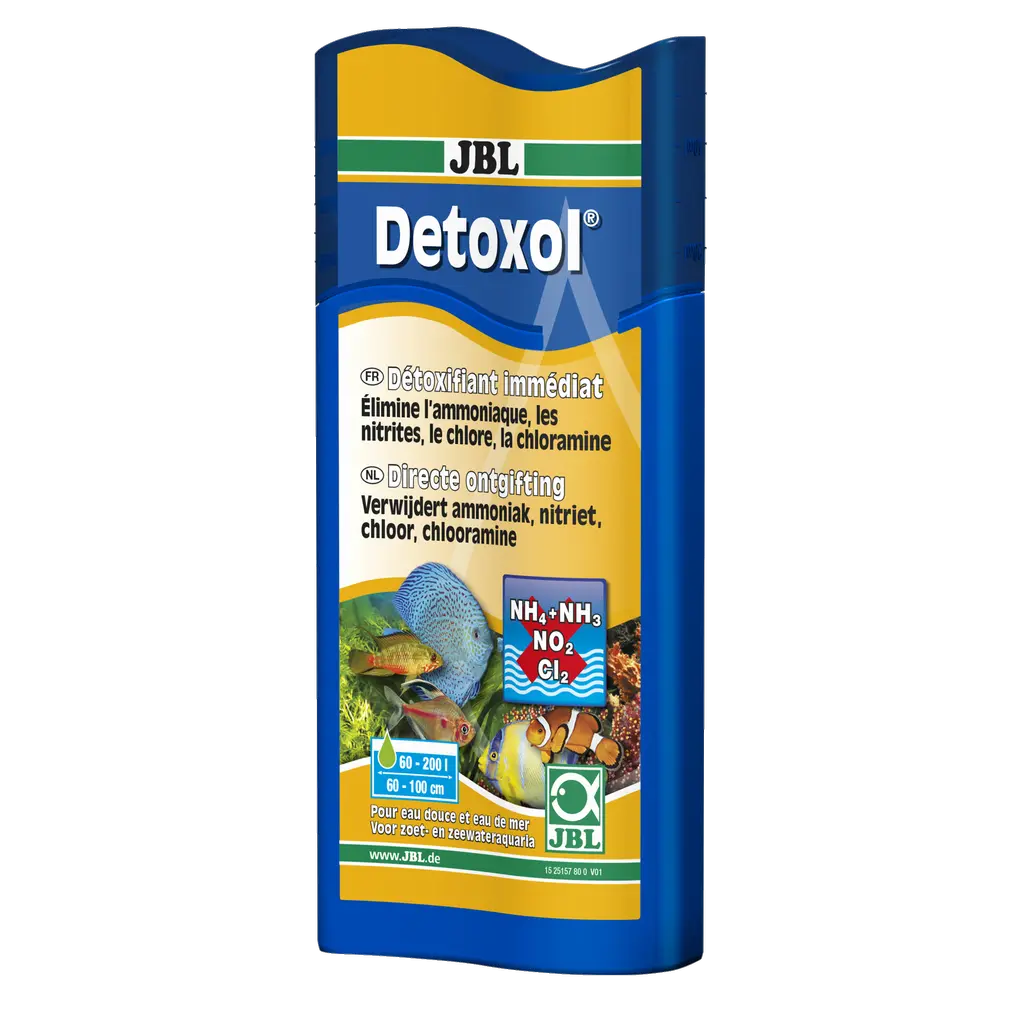 Élimine IMMÉDIATEMENT les toxines telles que l'ammoniac (NH3), le nitrite (NO2), le chlore et la chloramine dans l'eau douce et l'eau de mer.