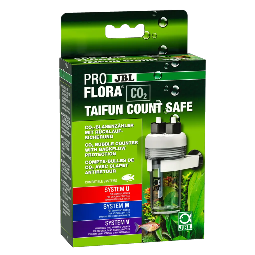 The bubble counter makes the invisible CO2 gas visible and thus countable. The non-return valve prevents water from flowing back.