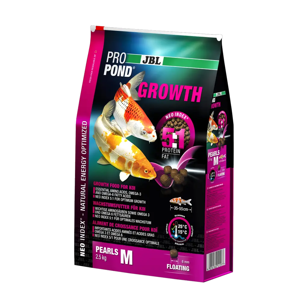 Complete feed with the correct protein-fat ratio of 5:1 according to the NEO Index, which takes into account water temperature, function, animal size and age.