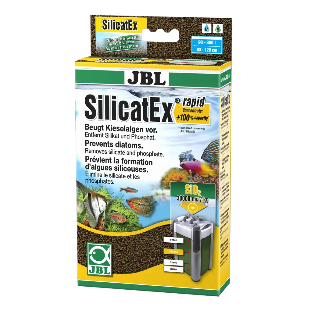 Filter material for removing silicic acid (silicates) in fresh and sea water, which leads to diatom formation