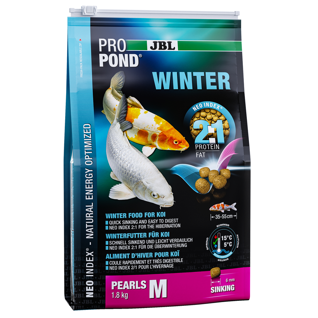 Complete feed with the correct protein-fat ratio of 2:1 according to the NEO Index, which takes into account water temperature, function, animal size and age.
