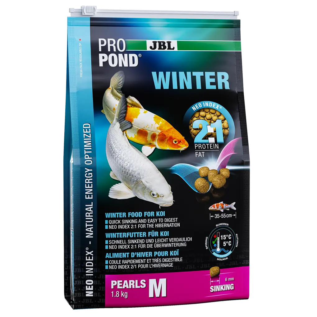 Complete feed with the correct protein-fat ratio of 2:1 according to the NEO Index, which takes into account water temperature, function, animal size and age.