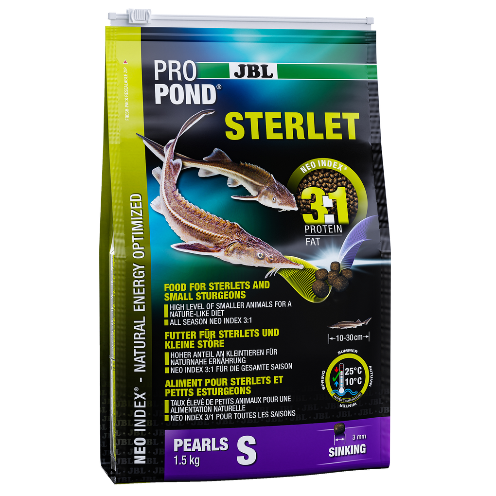 Complete feed with the correct protein-fat ratio of 3:1 according to the NEO Index, which takes into account water temperature, function, animal size and age.