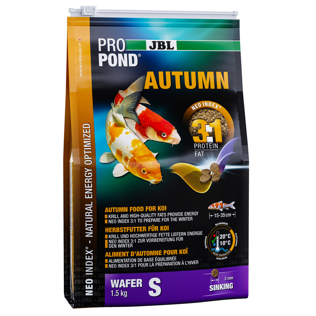 Complete feed with the correct protein-fat ratio of 3:1 according to the NEO Index, which takes into account water temperature, function, animal size and age.