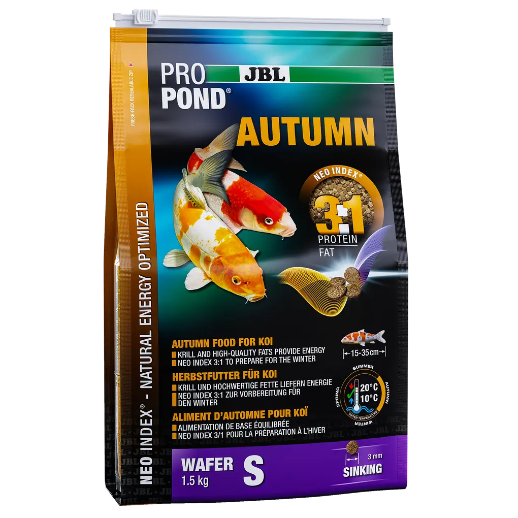 Complete feed with the correct protein-fat ratio of 3:1 according to the NEO Index, which takes into account water temperature, function, animal size and age.
