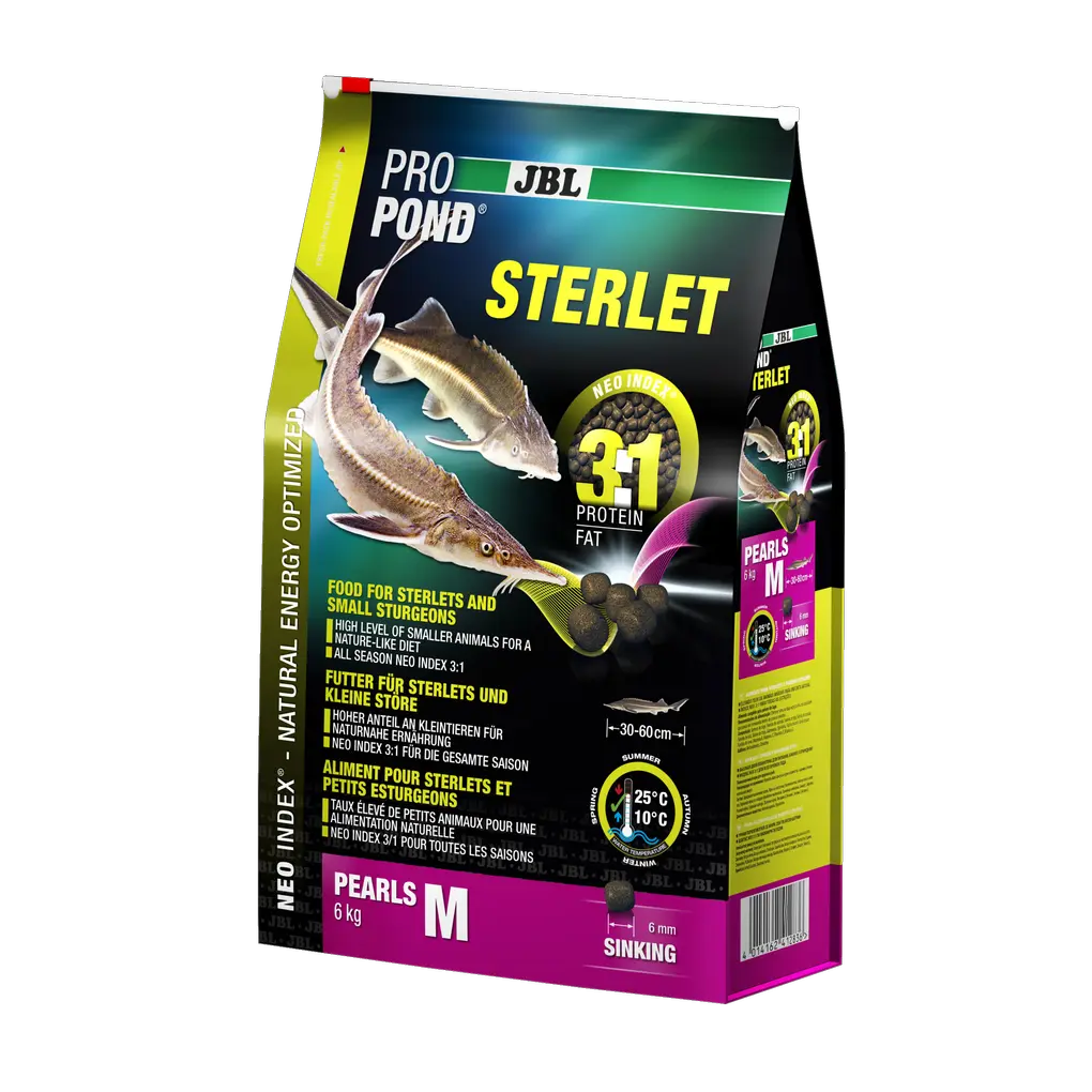 Complete feed with the correct protein-fat ratio of 3:1 according to the NEO Index, which takes into account water temperature, function, animal size and age.