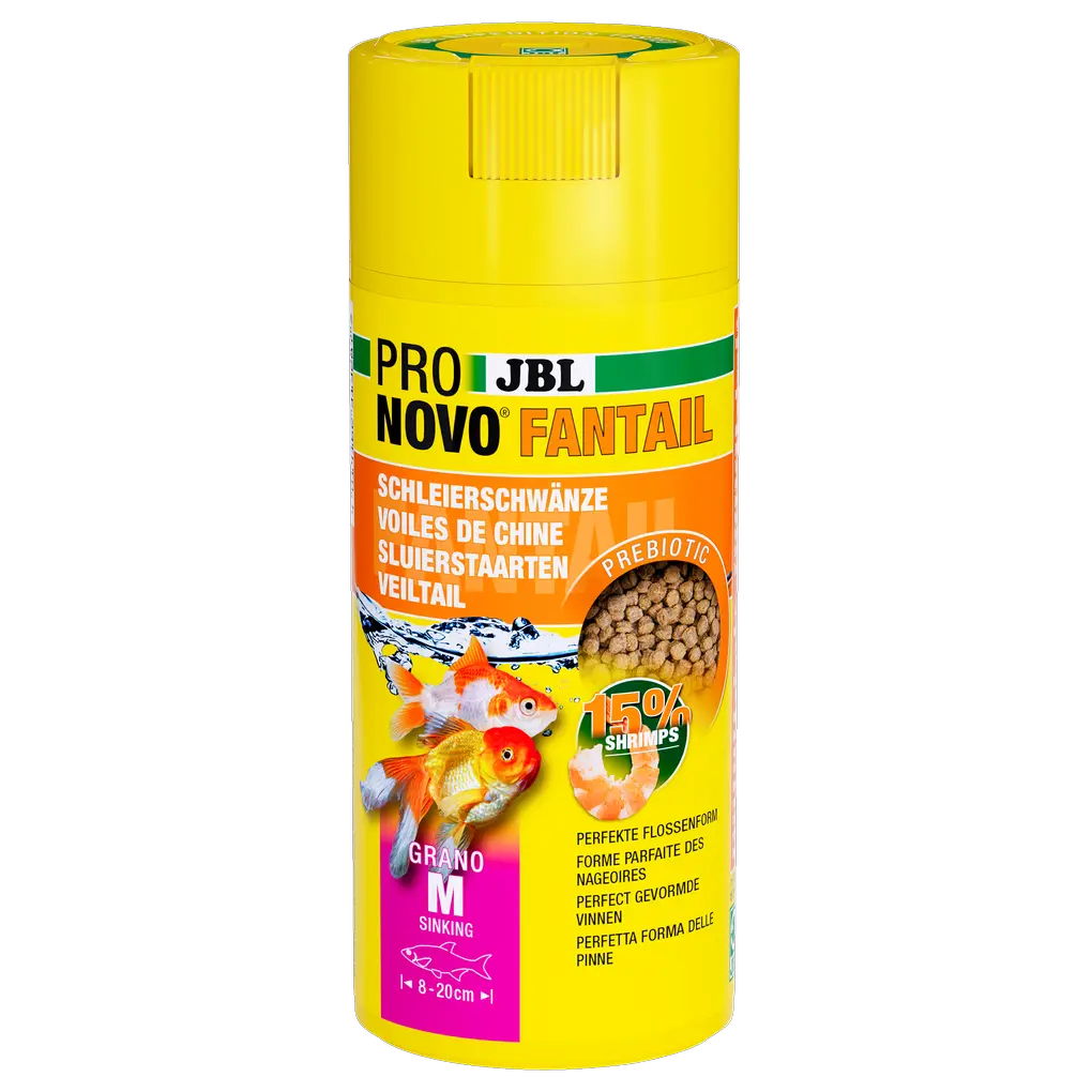 Aliment prébiotique coulant pour poissons rouges d'élevage : des fibres alimentaires spéciales contenues dans l'aliment fournissent aux bactéries intestinales bénéfiques les nutriments nécessaires à une bonne digestion.