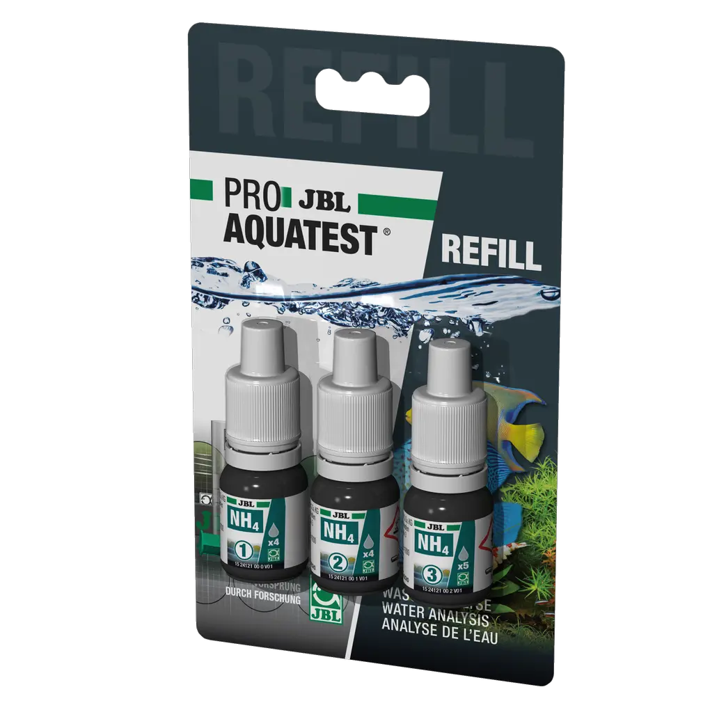 Simple and reliable monitoring of ammonium (NH4) and ammonia (NH3) in aquariums/ponds. Checking the biological balance (bacterial activity) in fresh and salt water.