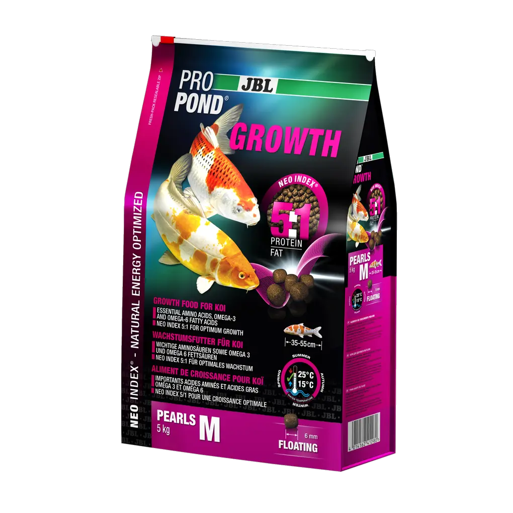 Complete feed with the correct protein-fat ratio of 5:1 according to the NEO Index, which takes into account water temperature, function, animal size and age.