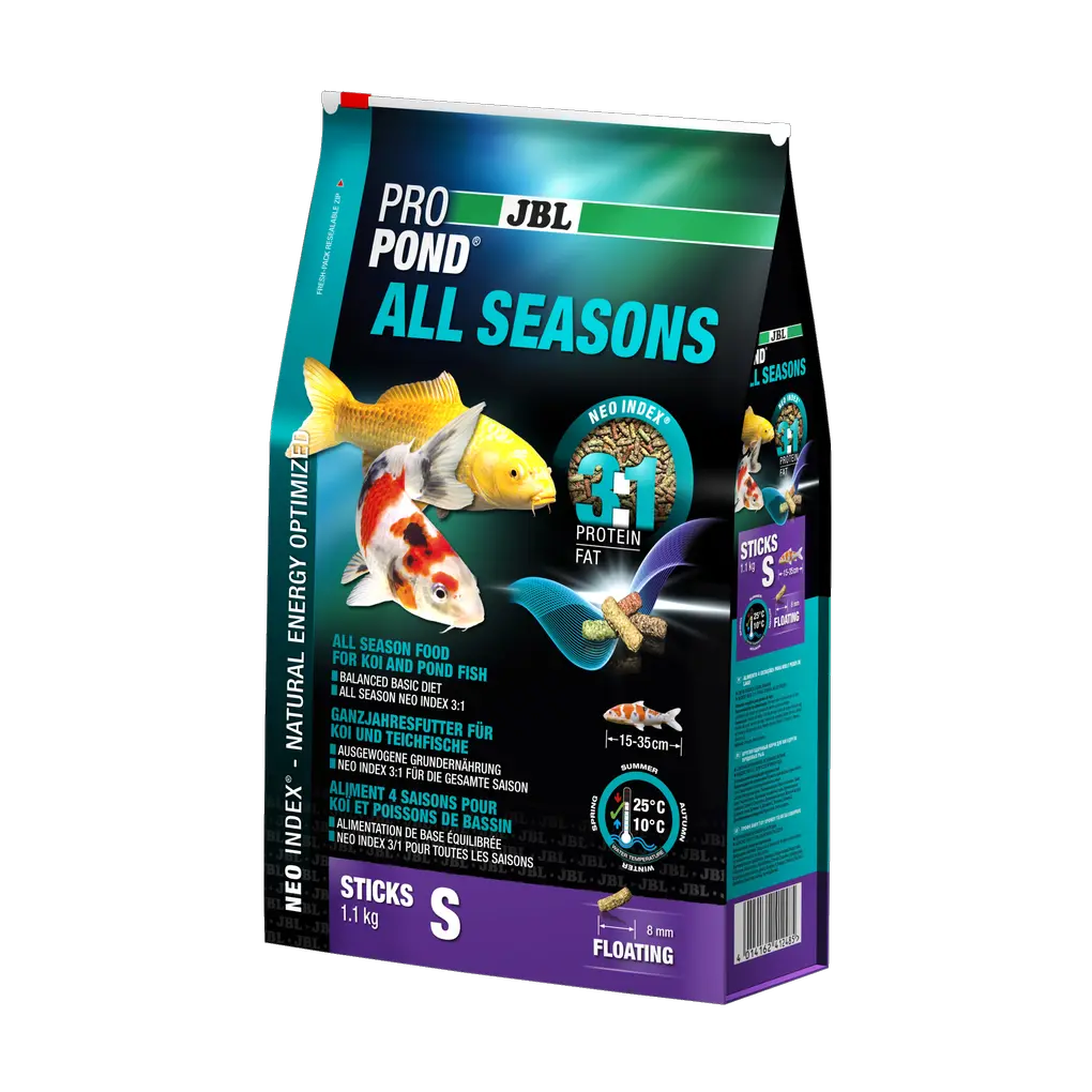 Complete feed with the correct protein-fat ratio of 3:1 according to the NEO Index, which takes into account water temperature, function, animal size and age.