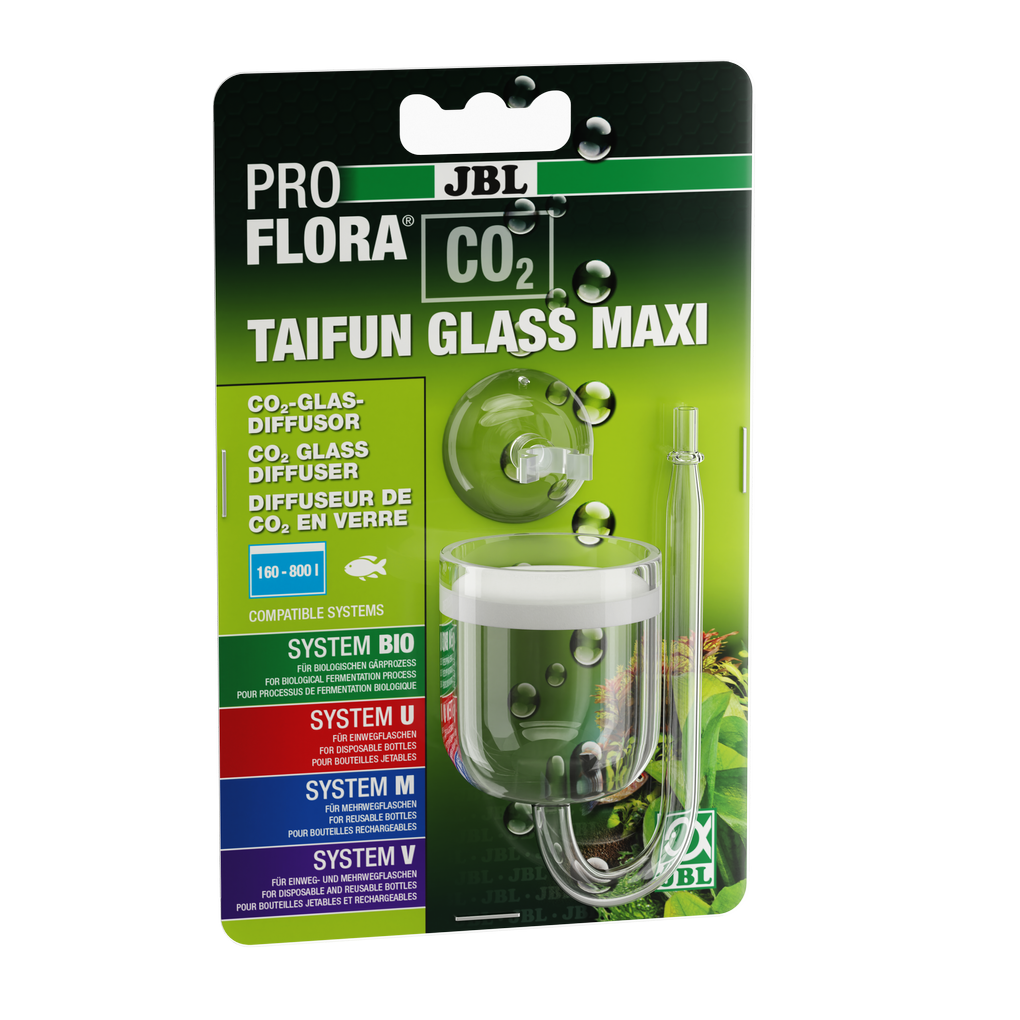 Diffuseur en verre élégant, petit mais très efficace, pour dissoudre le CO2 dans l'eau de l'aquarium et favoriser une croissance parfaite des plantes. 3 tailles : Mini 40-120 l ; Midi 40-300 l ; Maxi 160-800 l