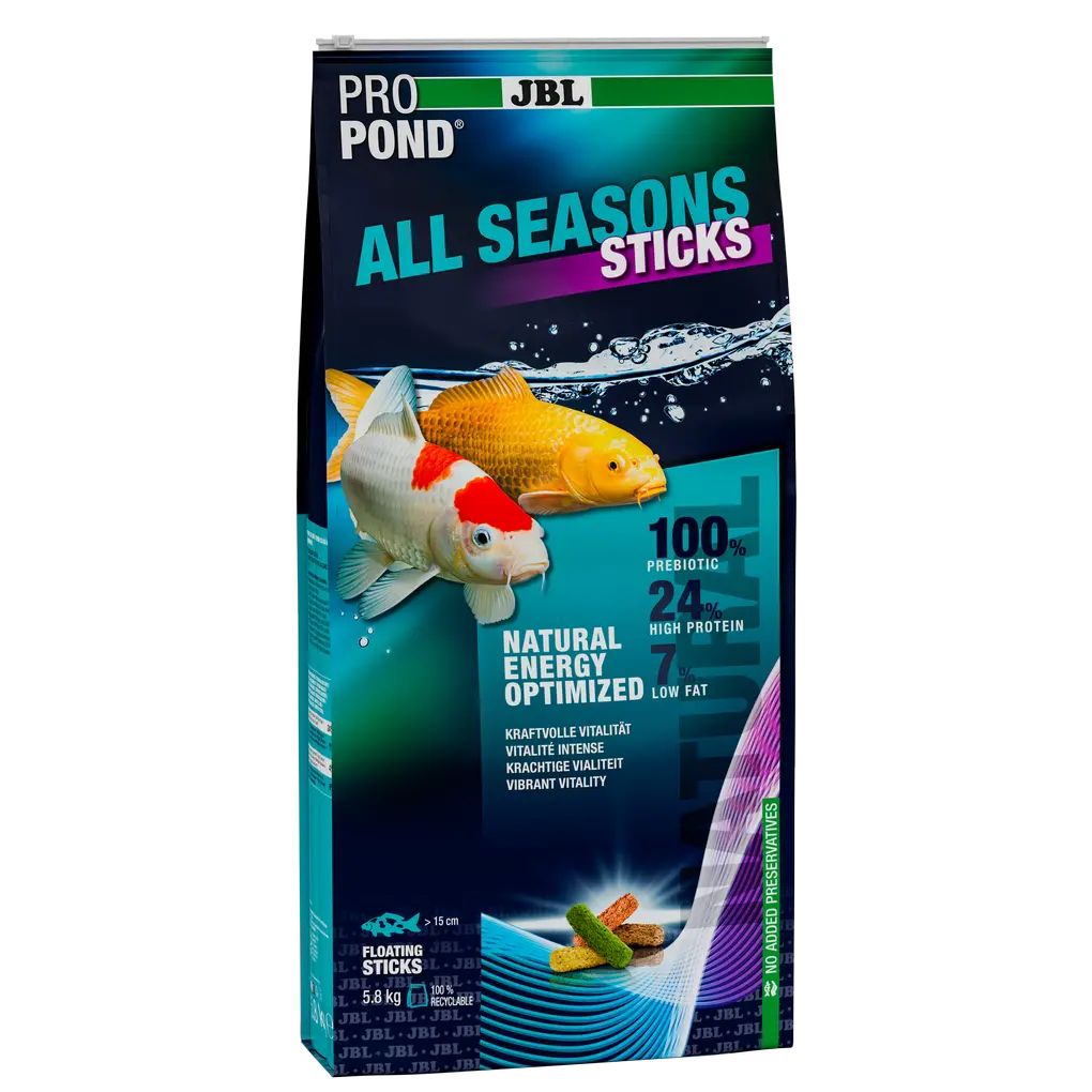 Offre un mélange alimentaire équilibré pour les poissons de bassin vigoureux en toute saison (à une température de l'eau comprise entre 10 et 25 °C).