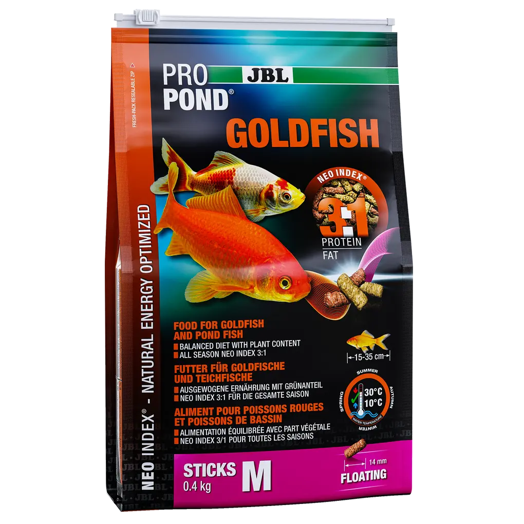 Complete feed with the correct protein-fat ratio of 3:1 according to the NEO Index, which takes into account water temperature, function, animal size and age.