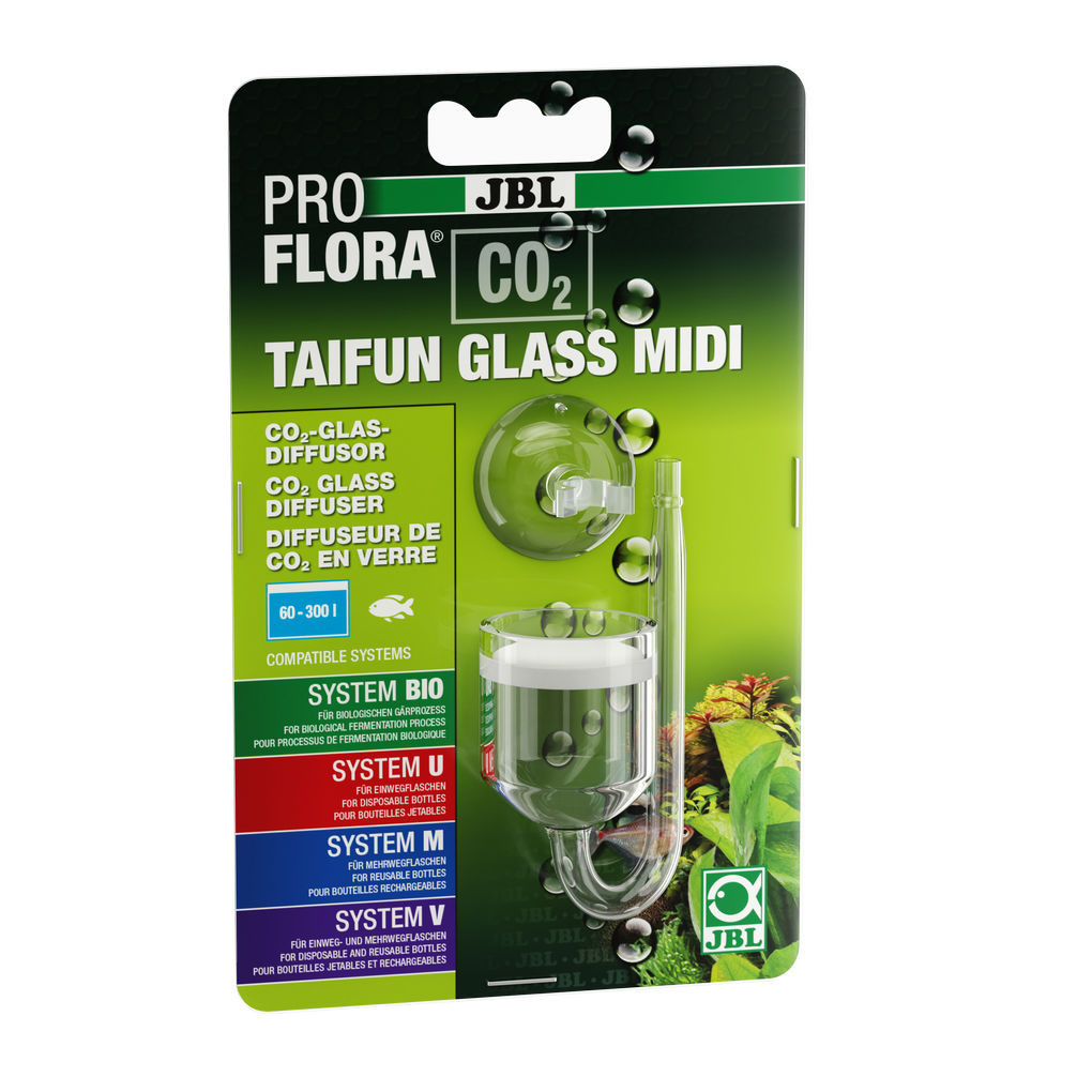 Elegant, small but highly effective glass diffuser for dissolving CO2 in aquarium water for perfect plant growth. 3 sizes: Mini 40-120 l; Midi 40-300 l; Maxi 160-800 l