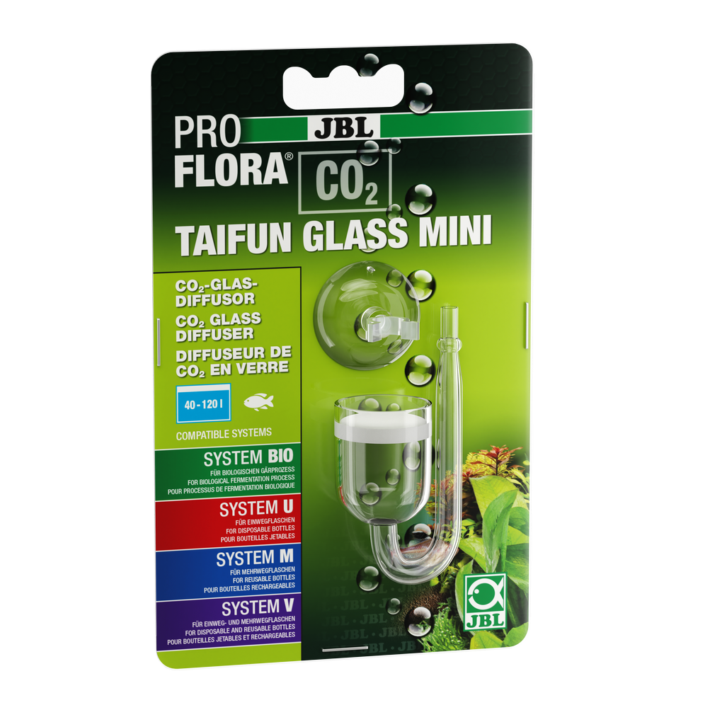 Formschöner kleiner, aber sehr effektiver Glas-Diffusor zum Lösen von CO2 im Aquarienwasser für perfekten Pflanzenwuchs. 3 Größen: Mini 40-120 l; Midi 40-300 l; Maxi 160-800 l