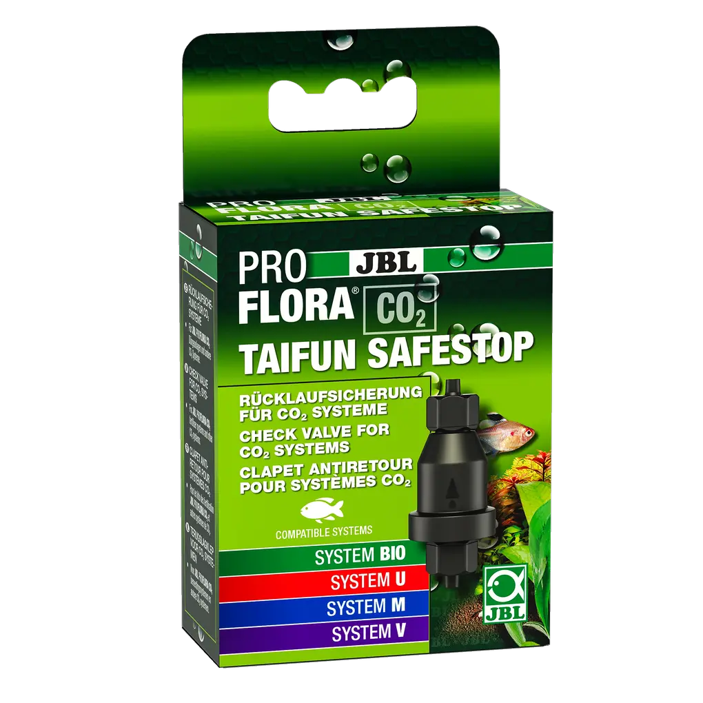 Prevents water from flowing back from the aquarium into the CO2 system (non-return valve)