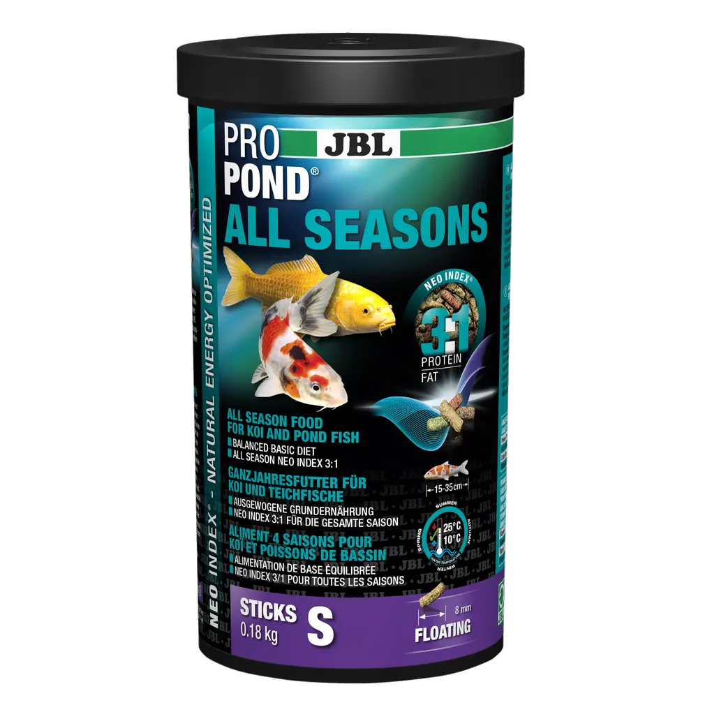 Complete feed with the correct protein-fat ratio of 3:1 according to the NEO Index, which takes into account water temperature, function, animal size and age.