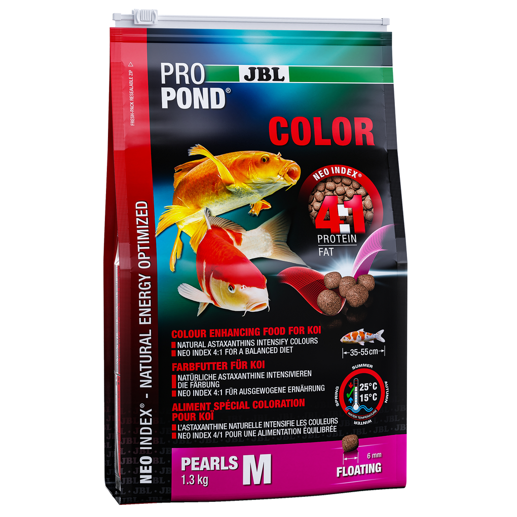 Complete food with the correct protein-fat ratio of 4:1 according to the NEO Index, which takes into account water temperature, function, animal size and age.