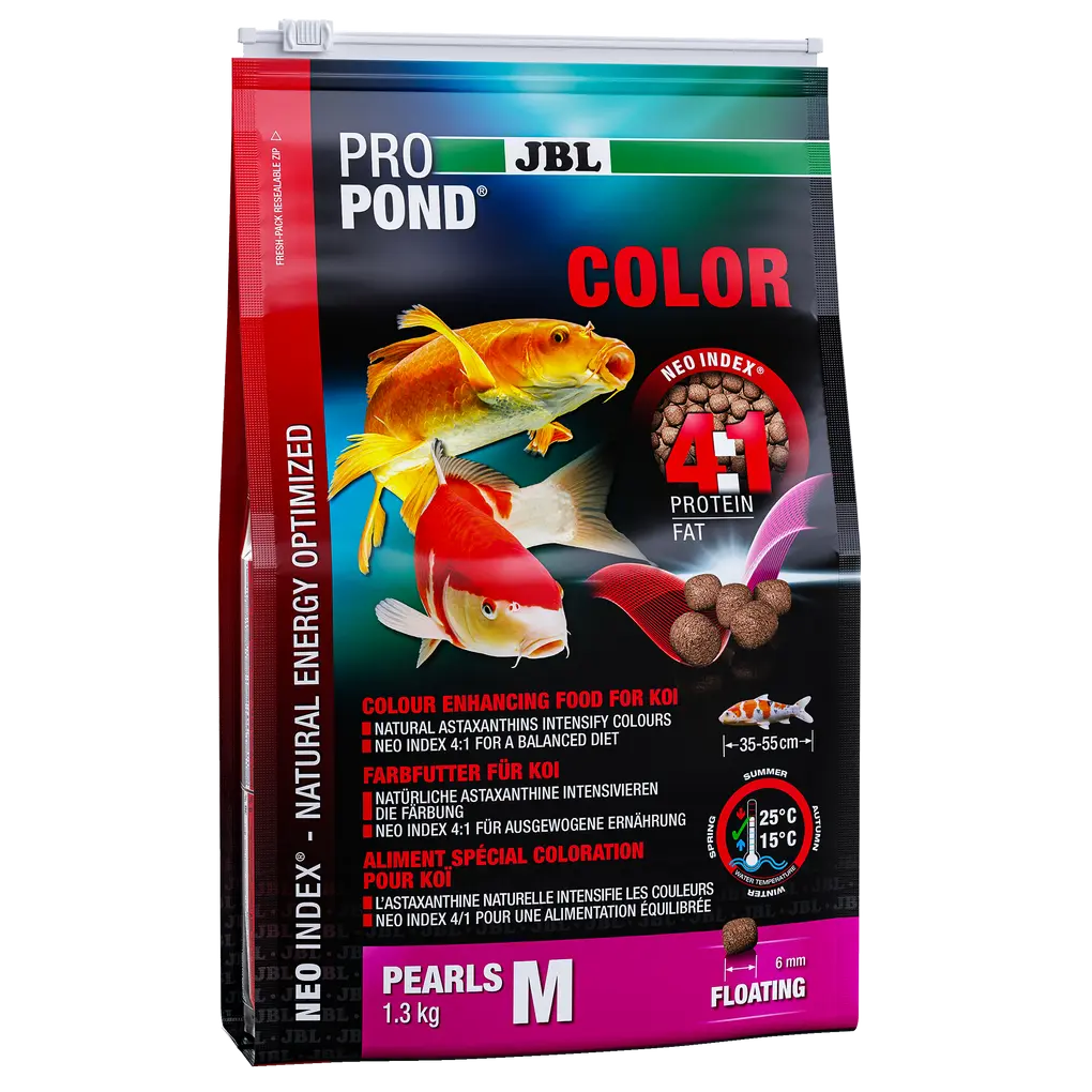 Complete food with the correct protein-fat ratio of 4:1 according to the NEO Index, which takes into account water temperature, function, animal size and age.