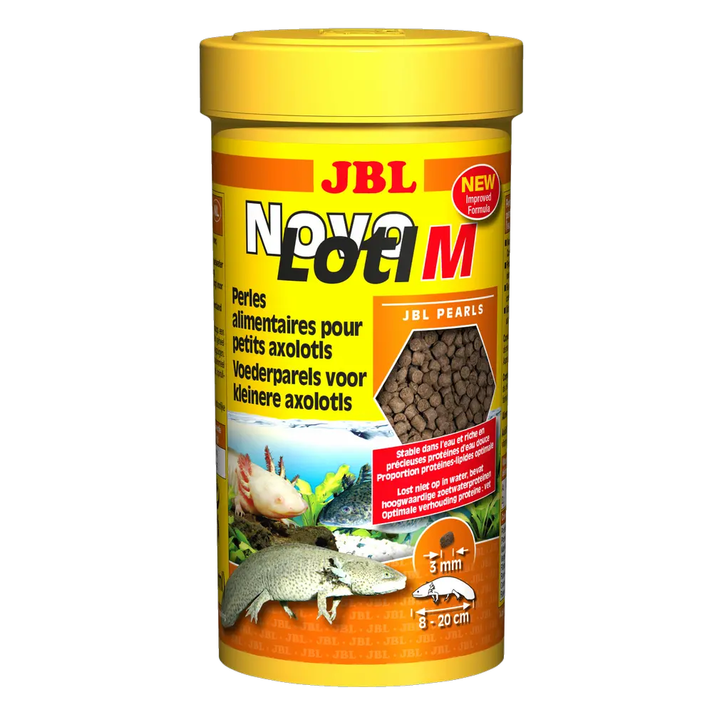 Alimentation complète et croissance optimale avec des granulés de 3 mm pour axolotls, tritons et grenouilles naines de 8 à 20 cm.