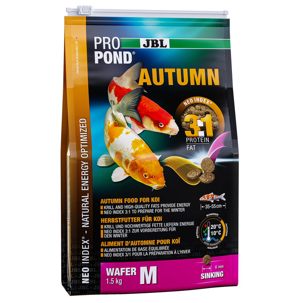 Complete feed with the correct protein-fat ratio of 3:1 according to the NEO Index, which takes into account water temperature, function, animal size and age.