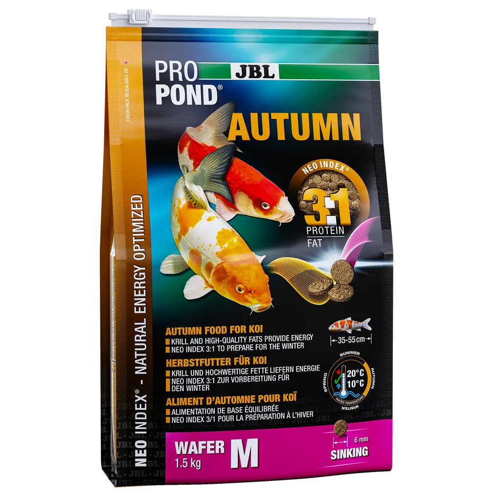 Complete feed with the correct protein-fat ratio of 3:1 according to the NEO Index, which takes into account water temperature, function, animal size and age.