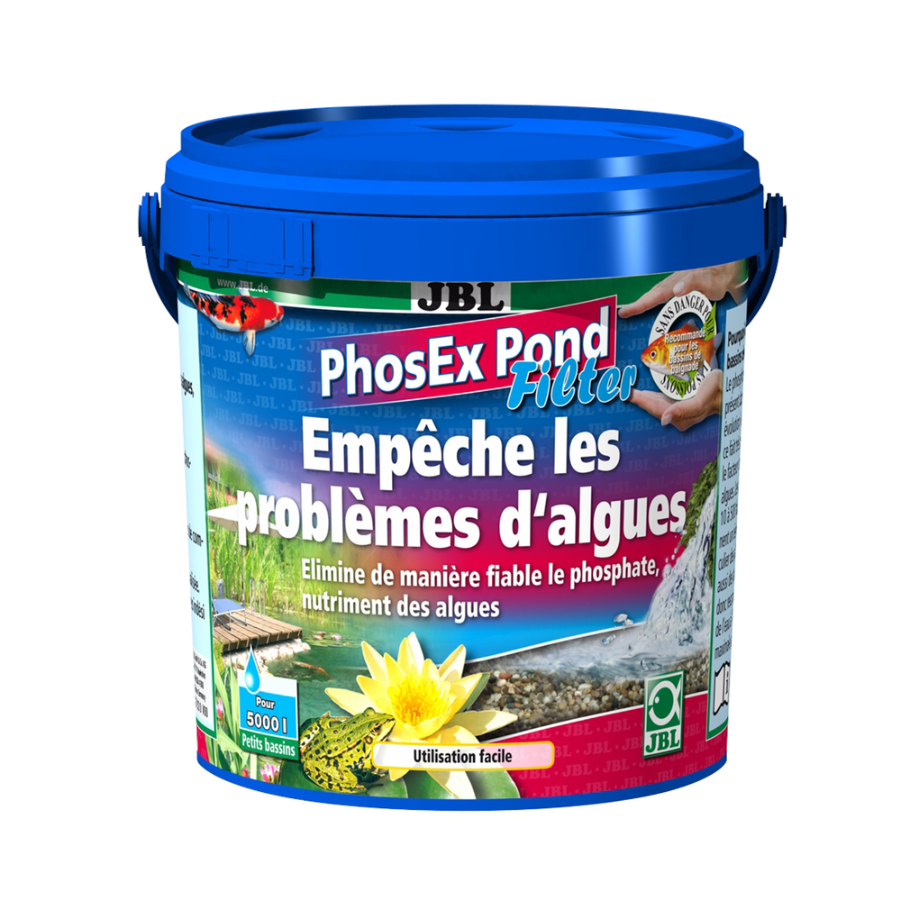 Pour une eau de bassin adaptée aux poissons et aux plantes : granulés pour filtres de bassin permettant d'éliminer efficacement les phosphates, nutriments des algues, de l'eau du bassin.