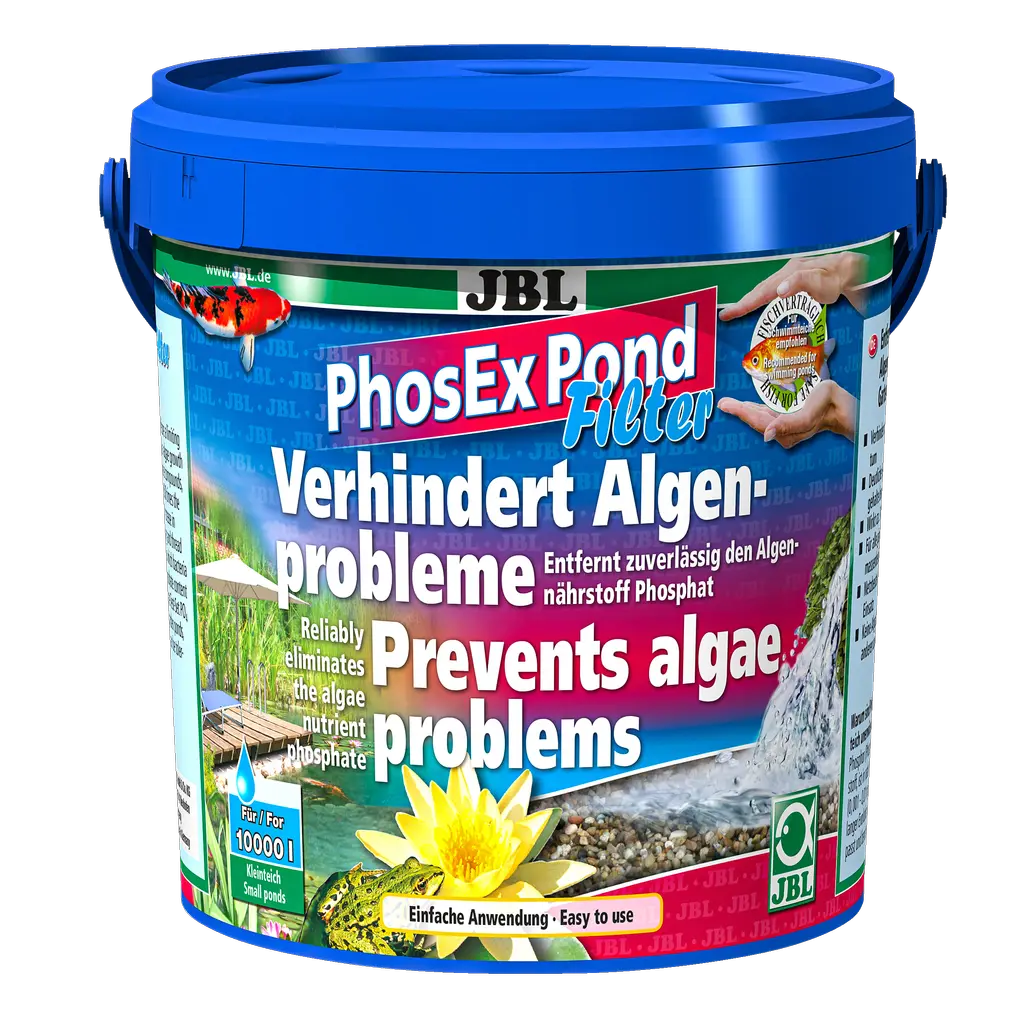 For fish- and plant-friendly pond water: Granules for pond filters for reliable removal of phosphate, an algae nutrient, from pond water.