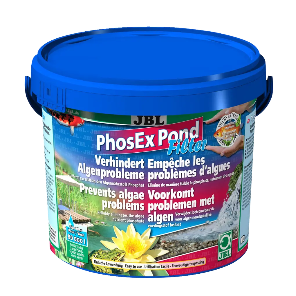 For fish- and plant-friendly pond water: Granules for pond filters for reliable removal of phosphate, an algae nutrient, from pond water.