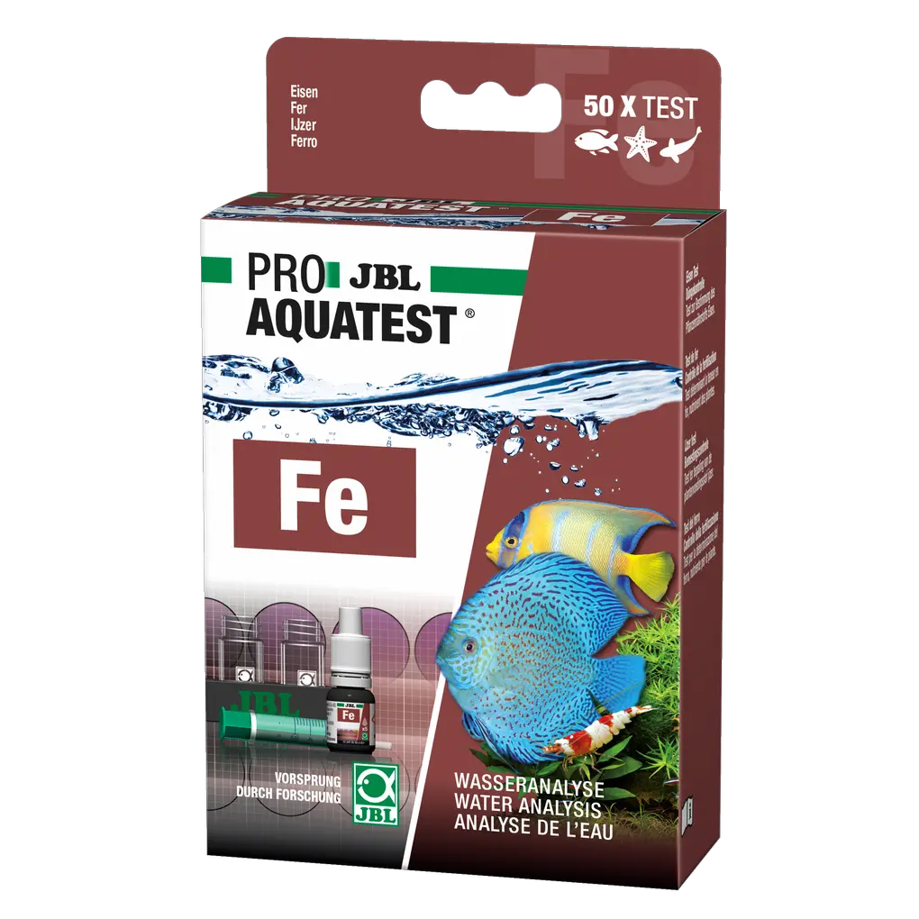 Contrôle simple et sûr des paramètres de l'eau des aquariums/bassins. Détermination de la teneur optimale en fer dans l'eau douce et l'eau de mer.