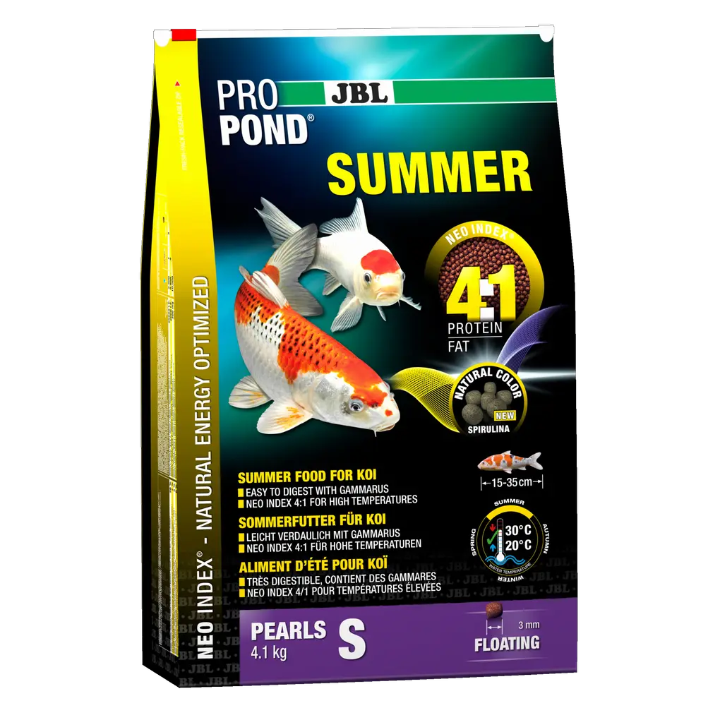 Complete food with the correct protein-fat ratio of 4:1 according to the NEO Index, which takes into account water temperature, function, animal size and age.