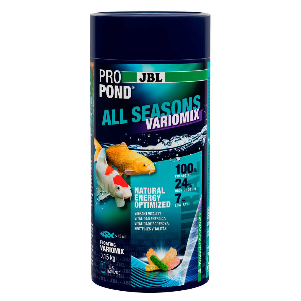 Provides a balanced feed mix for lively pond fish in every season (at water temperatures of 10–30 °C).