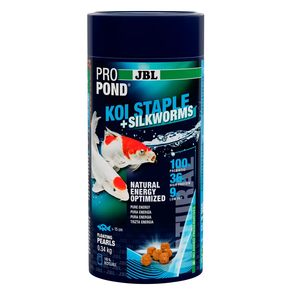 With valuable insect protein (silkworms) for demanding koi for all water temperatures between 10 and 25 °C