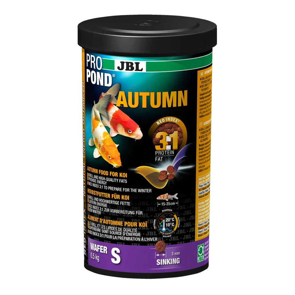 Complete feed with the correct protein-fat ratio of 3:1 according to the NEO Index, which takes into account water temperature, function, animal size and age.