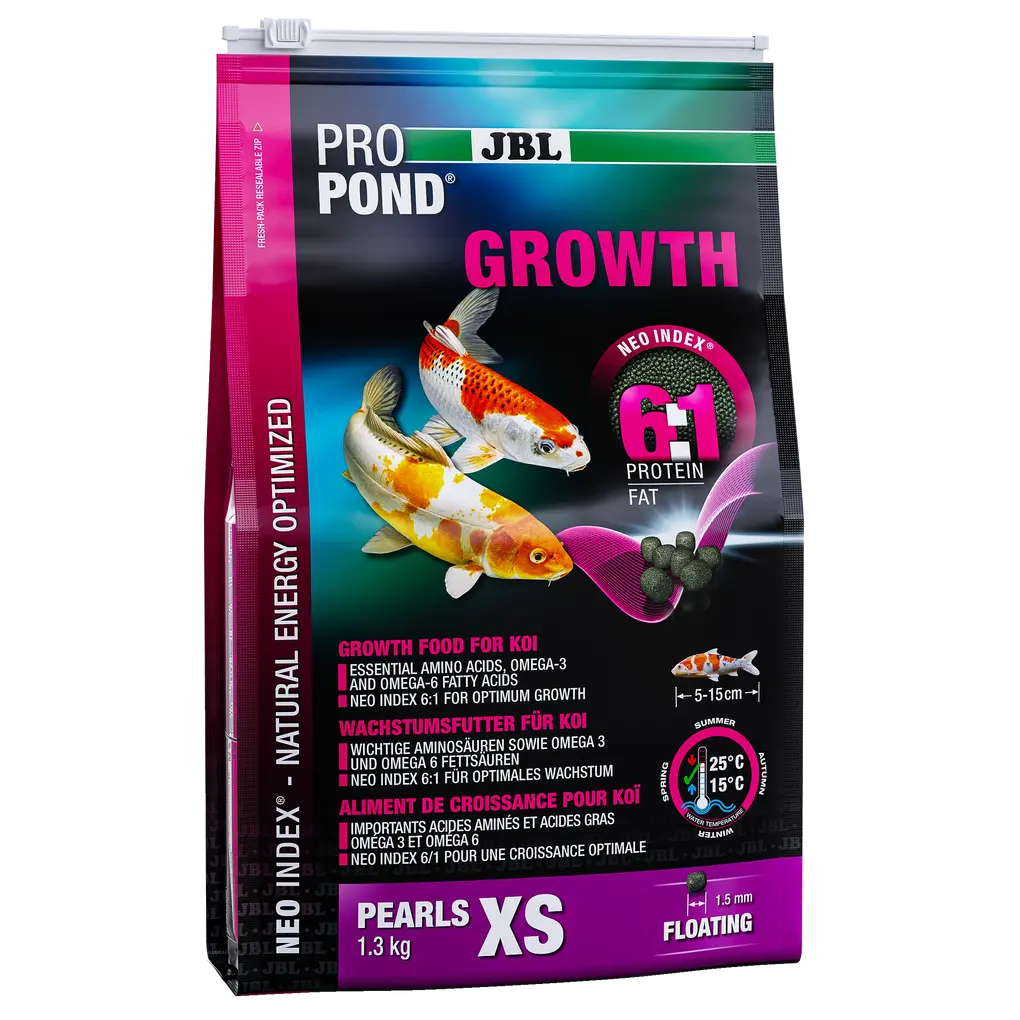 Complete food with the correct protein-fat ratio of 6:1 according to the NEO Index, which takes into account water temperature, function, animal size and age.