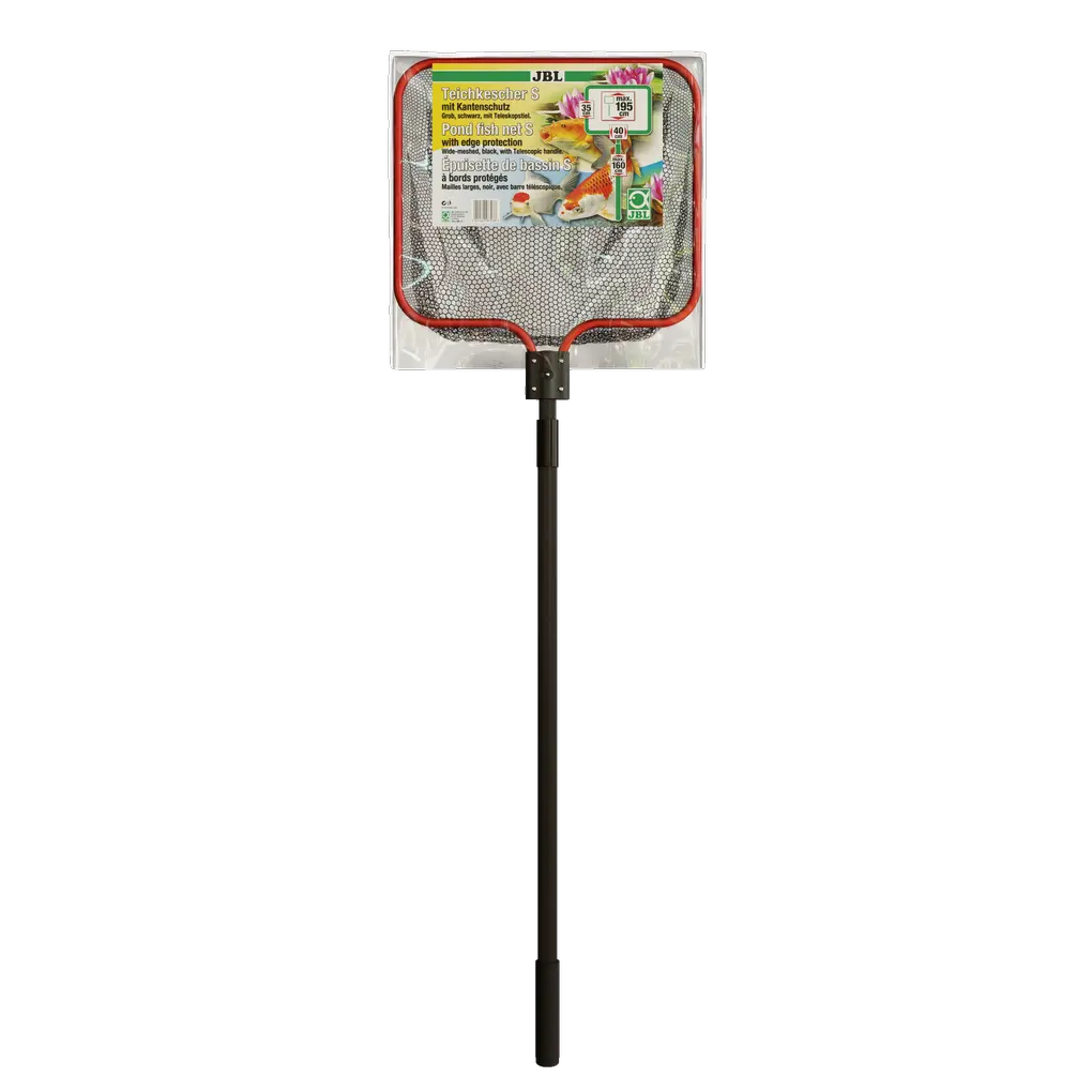 For the careful catching of pond fish with coarse, black netting. Also very well suited for collecting leaves.