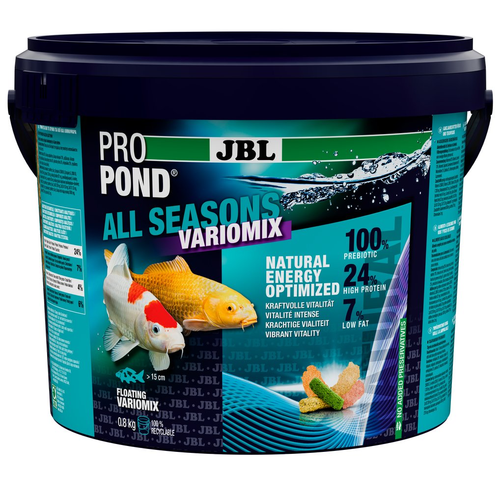 Provides a balanced feed mix for lively pond fish in every season (at water temperatures of 10–30 °C).