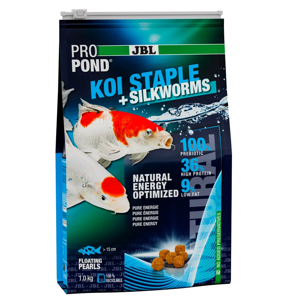 With valuable insect protein (silkworms) for demanding koi for all water temperatures between 10 and 25 °C
