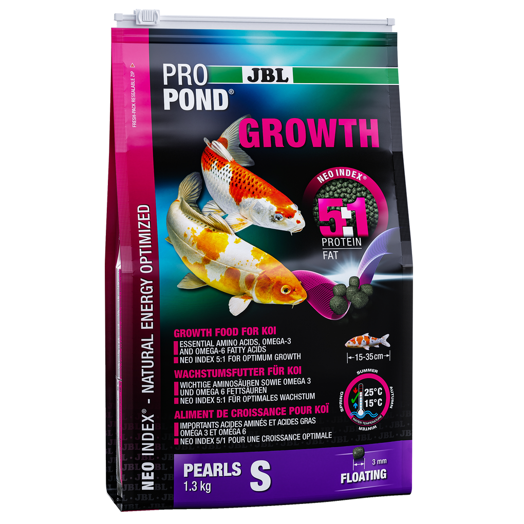 Complete feed with the correct protein-fat ratio of 5:1 according to the NEO Index, which takes into account water temperature, function, animal size and age.