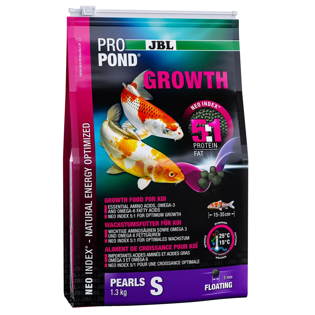 Complete feed with the correct protein-fat ratio of 5:1 according to the NEO Index, which takes into account water temperature, function, animal size and age.