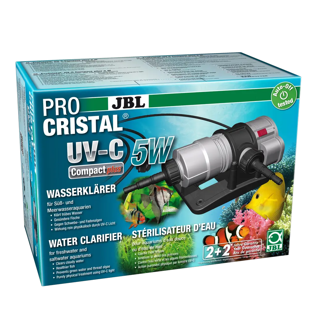 Crystal clear and healthy water: 5 W UV-C water clarifier for fast and efficient removal of greenish and whitish cloudiness in freshwater and saltwater aquariums.