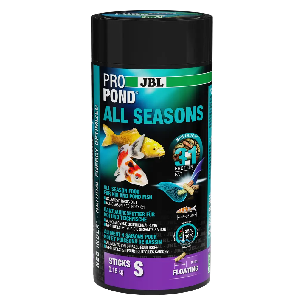 Alleinfutter mit richtigem Protein-Fettverhältnis von 3:1 nach NEO Index, der Wassertemperatur,  Funktion, Tiergröße und Alter berücksichtigt