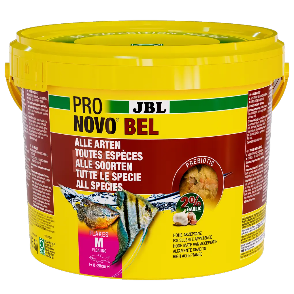 Prebiotic aquarium fish food with garlic: Special fibre in the food provides the beneficial intestinal bacteria with nourishment for healthy digestion.